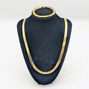 Gold-Tone Herringbone Necklace & Bracelet Set | 30” Necklace + 7” Bracelet